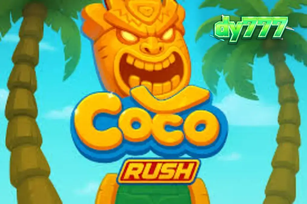 Pemandangan tropis yang cerah dan penuh warna dari slot Coco Rush
